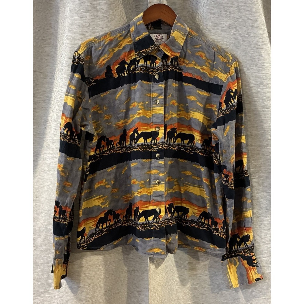 Real‎ work wear Wild Horses shirt VINTAGE Western Long Sleeve Horse Size Large